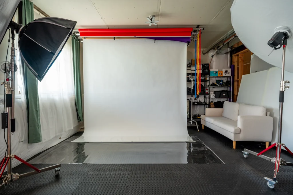 Studio Rental 46 Visual Story Production rental photo studio in Aurora Colorado featuring content creation space boudoir studio fitness photography area professional lighting and photography equipment