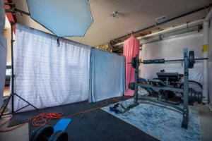 Studio Rental 49 Visual Story Production rental photo studio in Aurora Colorado featuring content creation space boudoir studio fitness photography area professional lighting and photography equipment